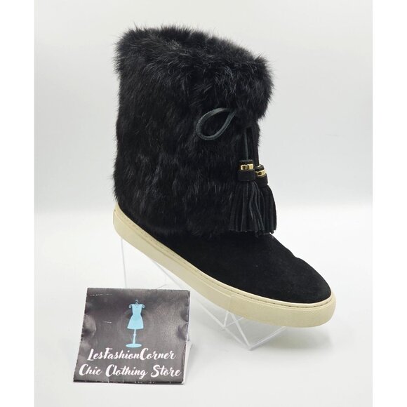 Tory Burch Women's Black Suede Leather Rabbit Fur Anjelica Boots Sz 9 2863 - Picture 14 of 16